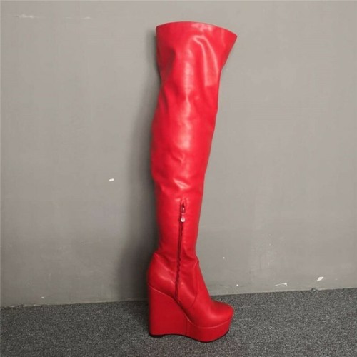 red wedge heel boots